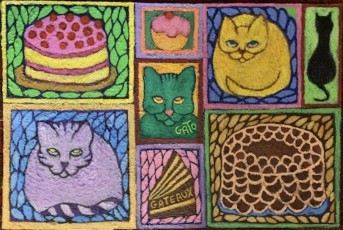 "Cats and Cakes" by Meg Boe BirnsAcrylic on CanvasDimension: 262"L x 90"W X 48"DPrice: $800