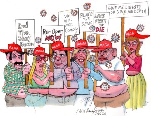 "MAGA Madness" by Randy JonesWatercolor on PaperDimension: 11"W X 9"HPrice on Request